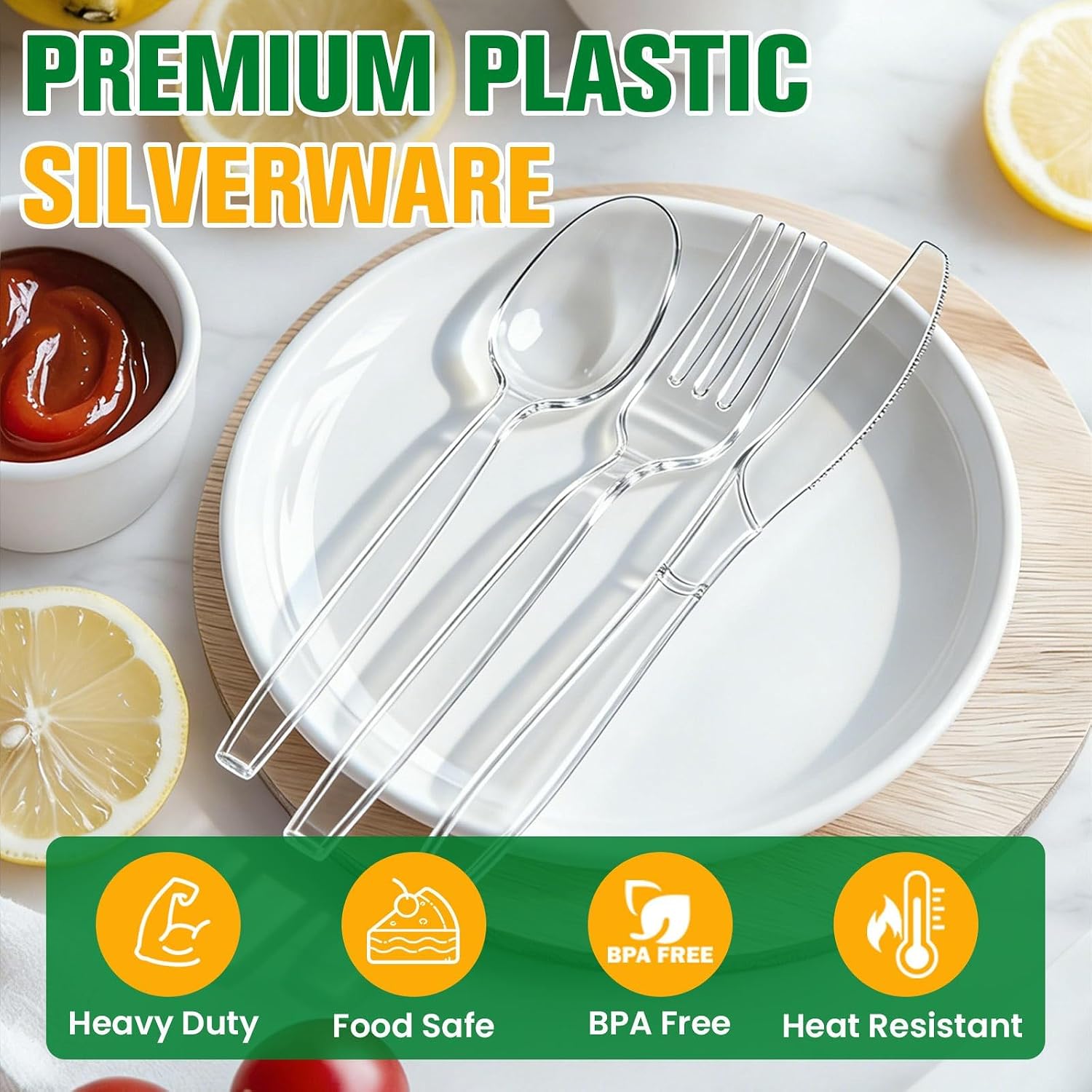 Clear Heavy-Duty Plastic Cutlery - Hình 4