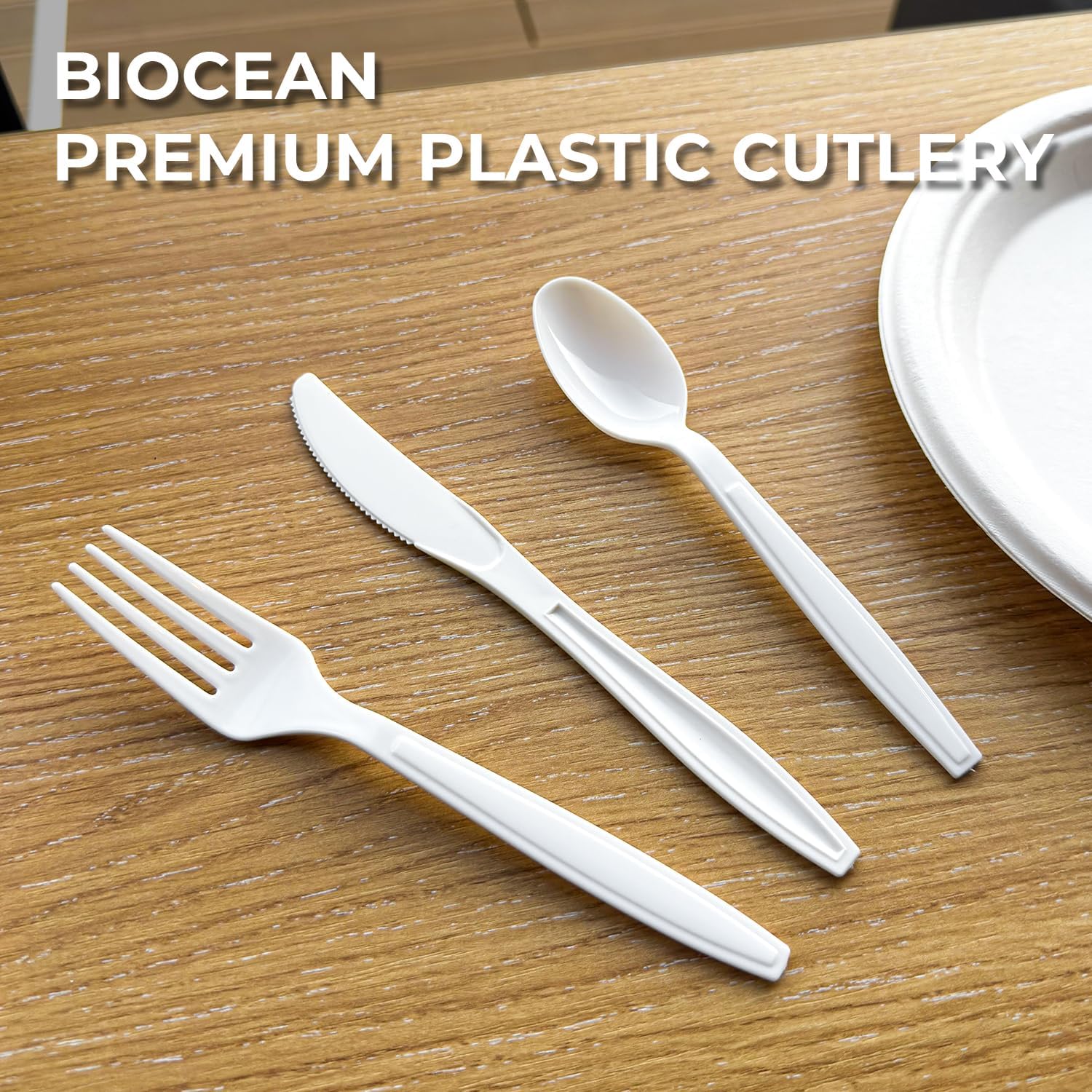 Biocean Heavy Duty White Plastic Forks - Hình 3
