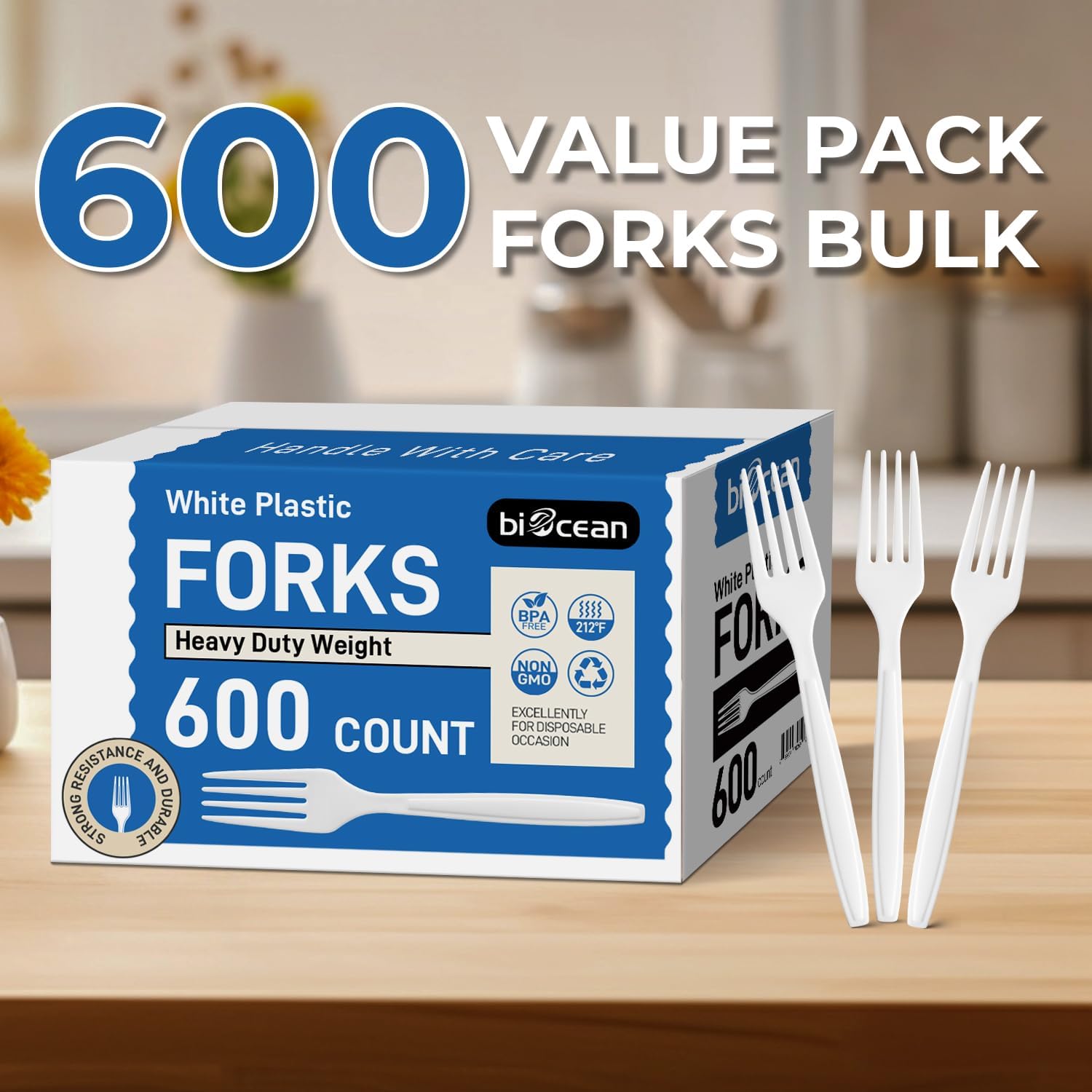 Biocean Heavy Duty White Plastic Forks - Hình 7