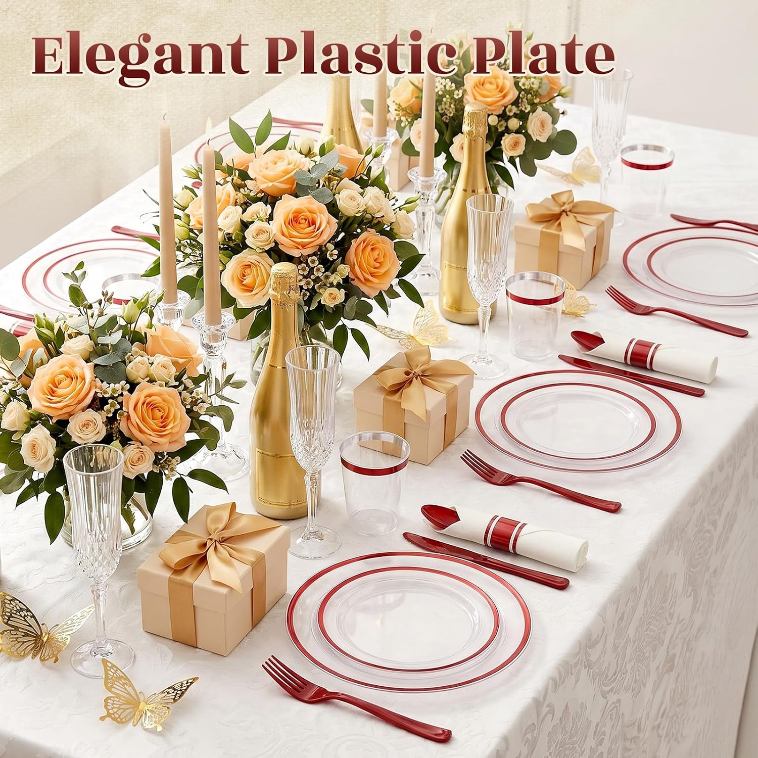 Elegant Red Rim Dinnerware Set - Hình 4