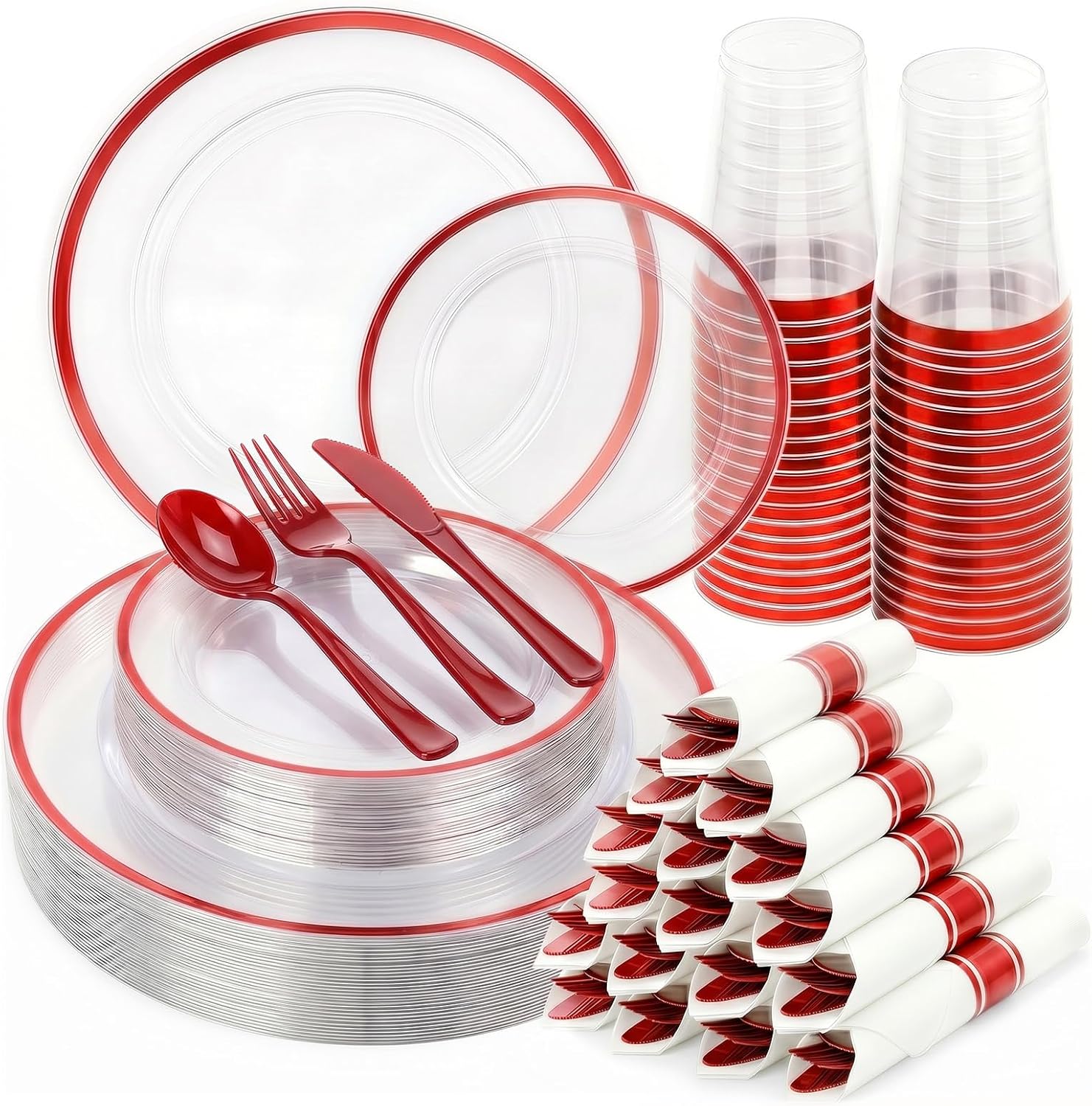 Elegant Red Rim Dinnerware Set