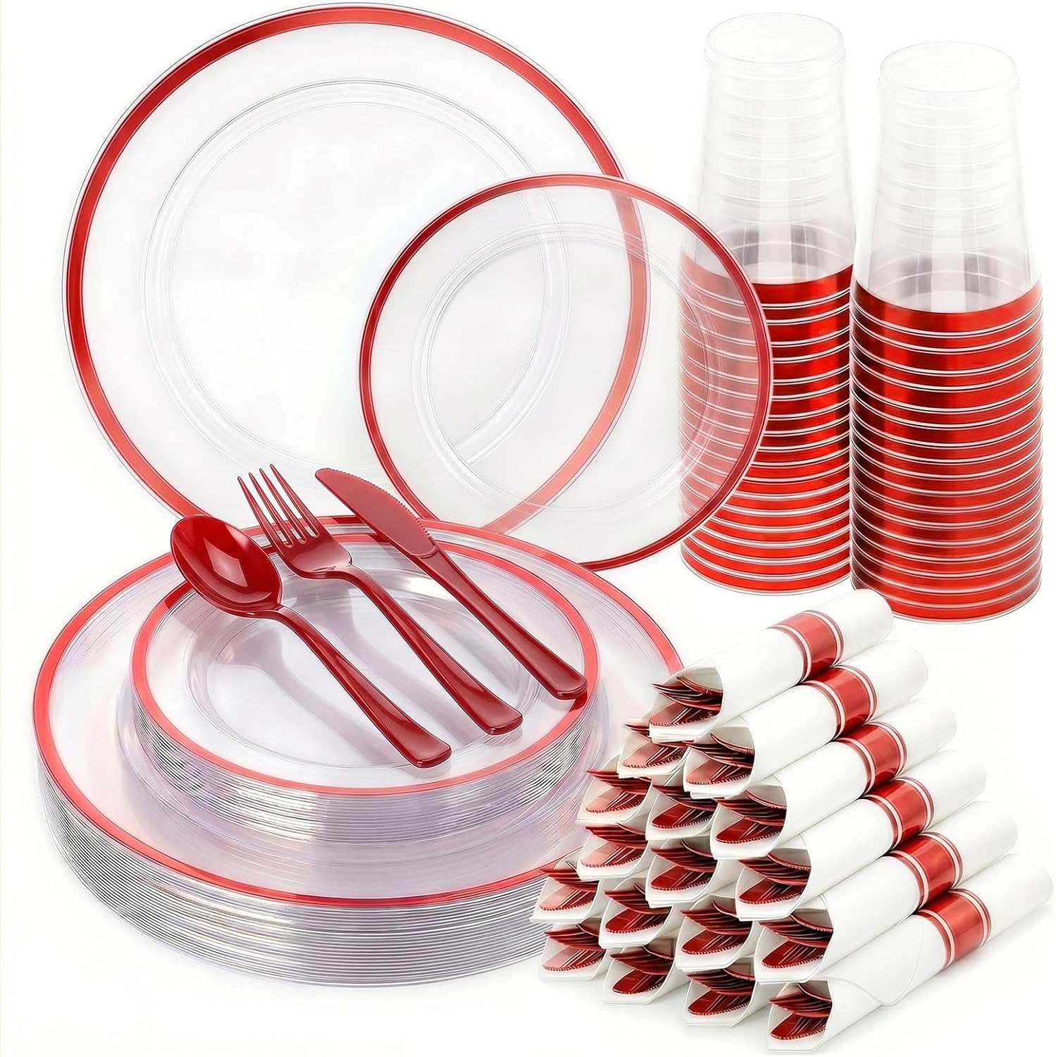 Elegant Red Rim Dinnerware Set - Hình 12