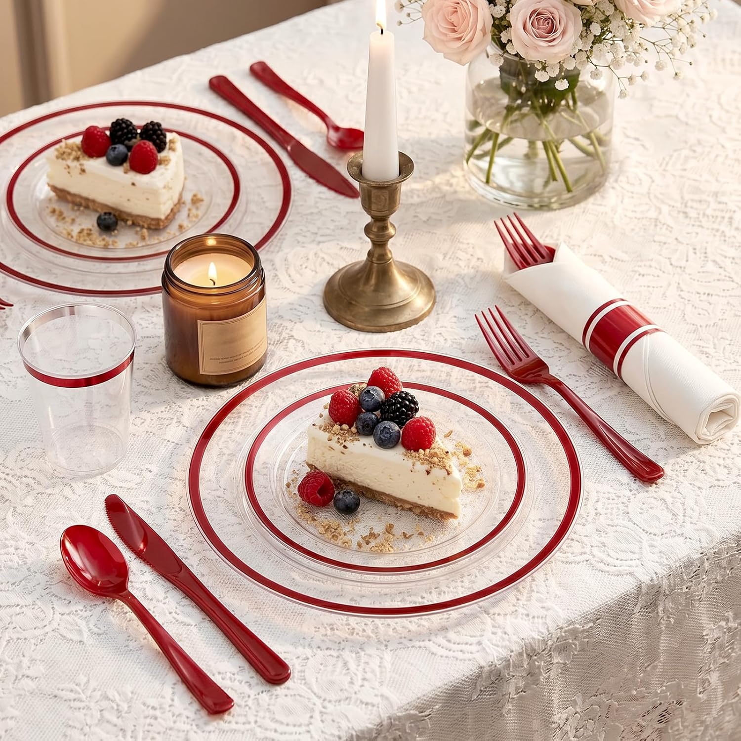 Elegant Red Rim Dinnerware Set - Hình 2
