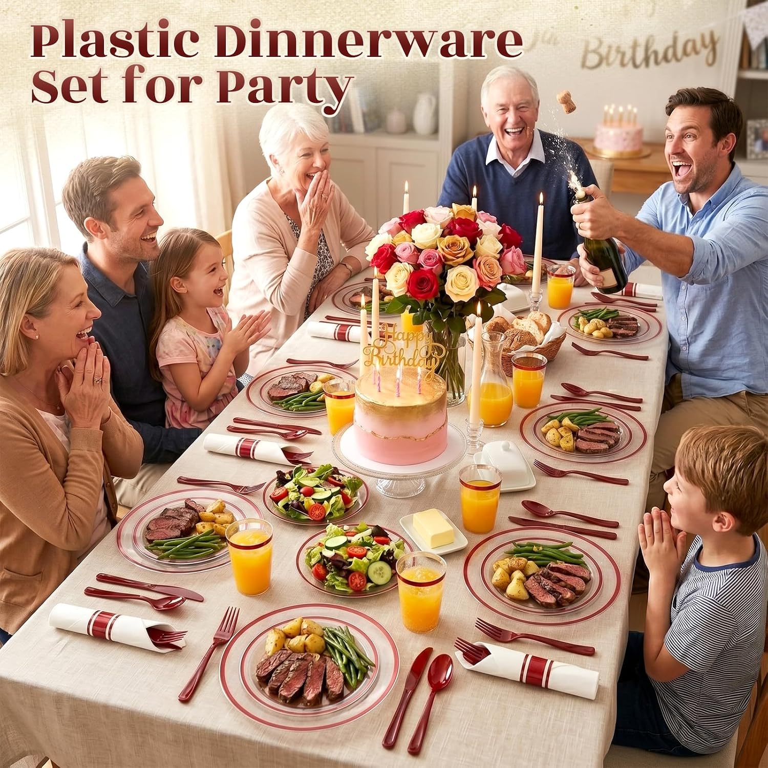 Elegant Red Rim Dinnerware Set - Hình 5
