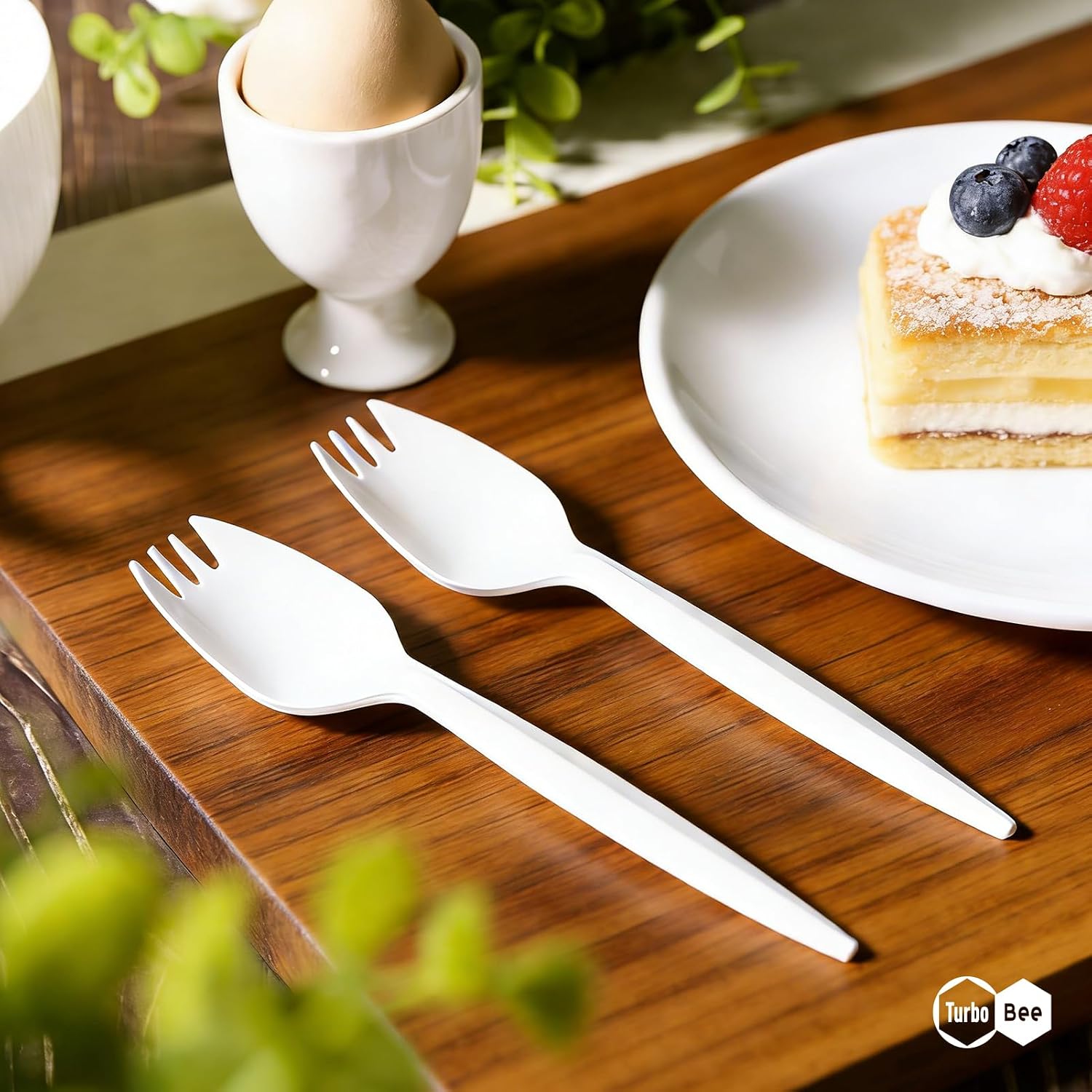 Turbo Bee White Disposable Plastic Sporks - Hình 2