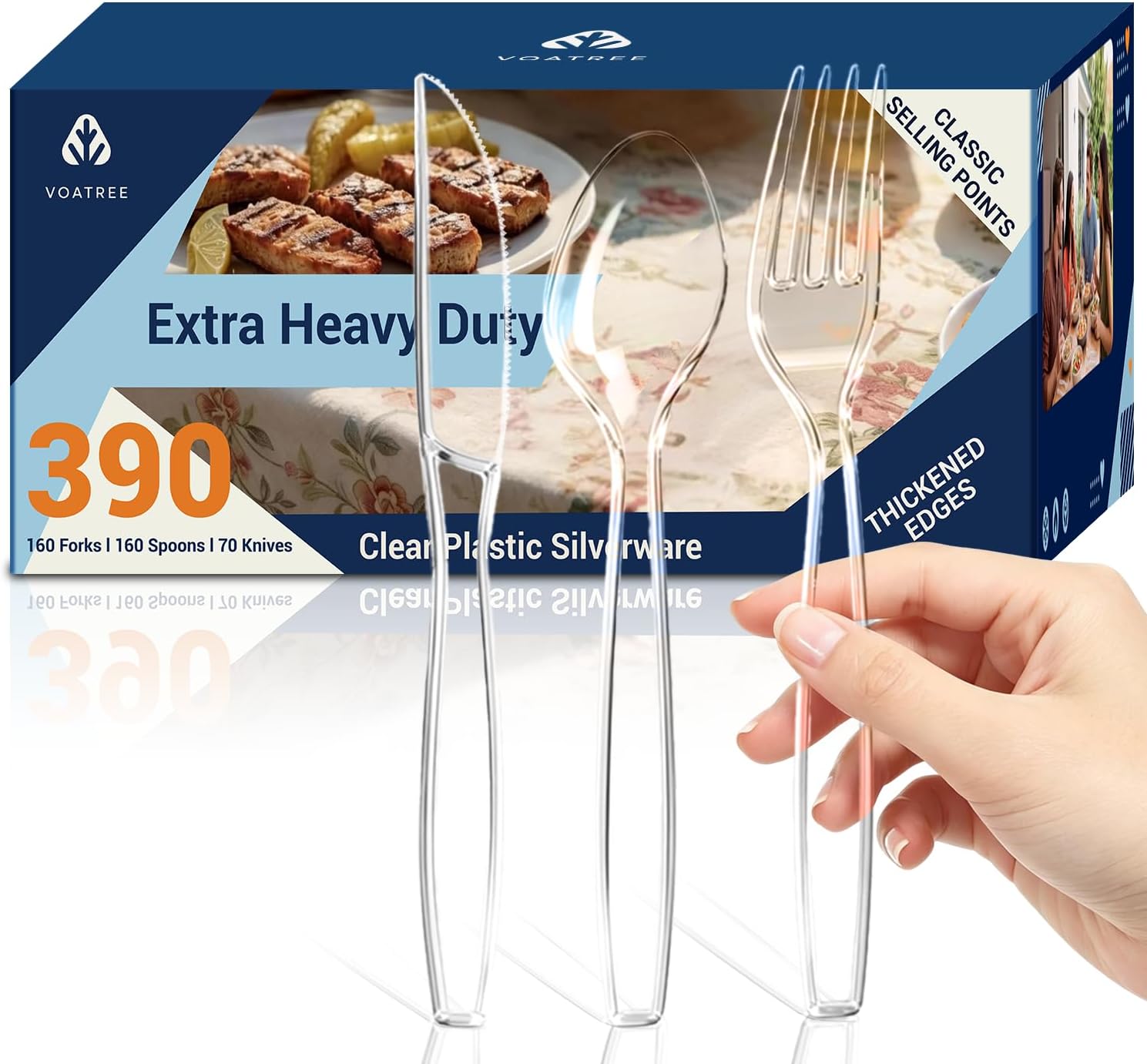 VOATREE Extra Heavy-Duty Clear Plastic Cutlery