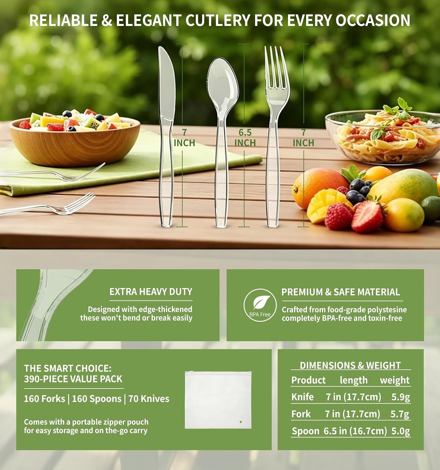 VOATREE Extra Heavy-Duty Clear Plastic Cutlery - Hình 3
